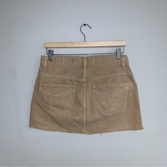 Free People Denim Mini Skirt Tan Frayed Hem Bohemian Boho Stitching Women Size 8 - Picture 4 of 7